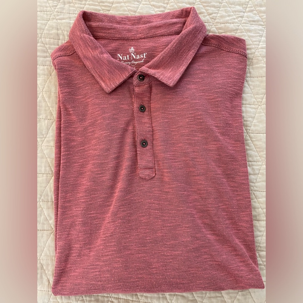 Nat Nast Rayon Blend Soft Knit Slub Polo Shirt Aim Heather Terracotta Size XXL